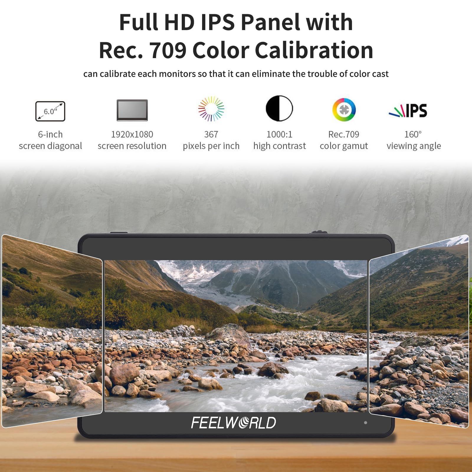 FEELWORLD F6 PLUS V2 6-calowy monitor polowy do aparatu, ekran dotykowy HDR z 3D LUT, ostry zrzut ekranu, Full HD 1920x1080 IPS 4K HDMI Loop in/Out DSLR Video Peaking Focus Assist, bateria 2800mAh