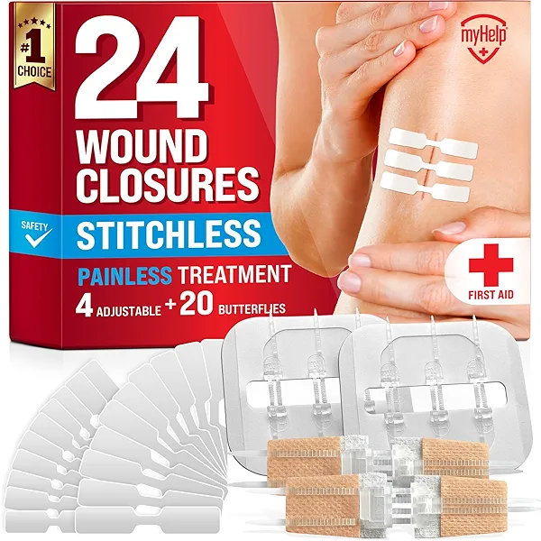 Emergency Wound Closure Strips - 24pk - 3 Types Easy to Use Butterfly Bandages - Stitchless & Painless Laceration Closure Kit