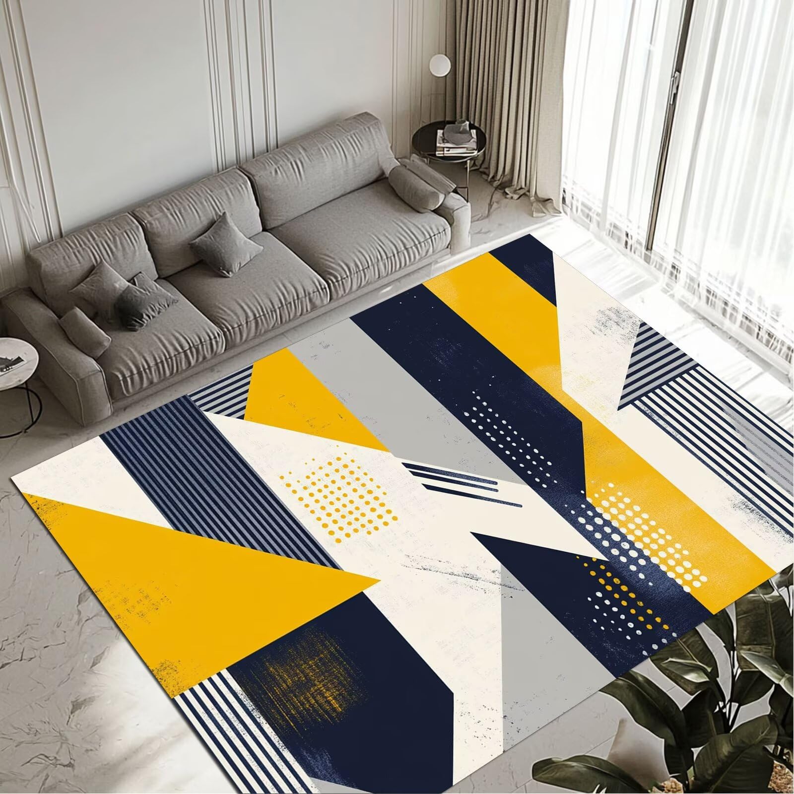 Tapis de salon grand format 100x200cm lavable et antidérapant avec motif Strip moderne