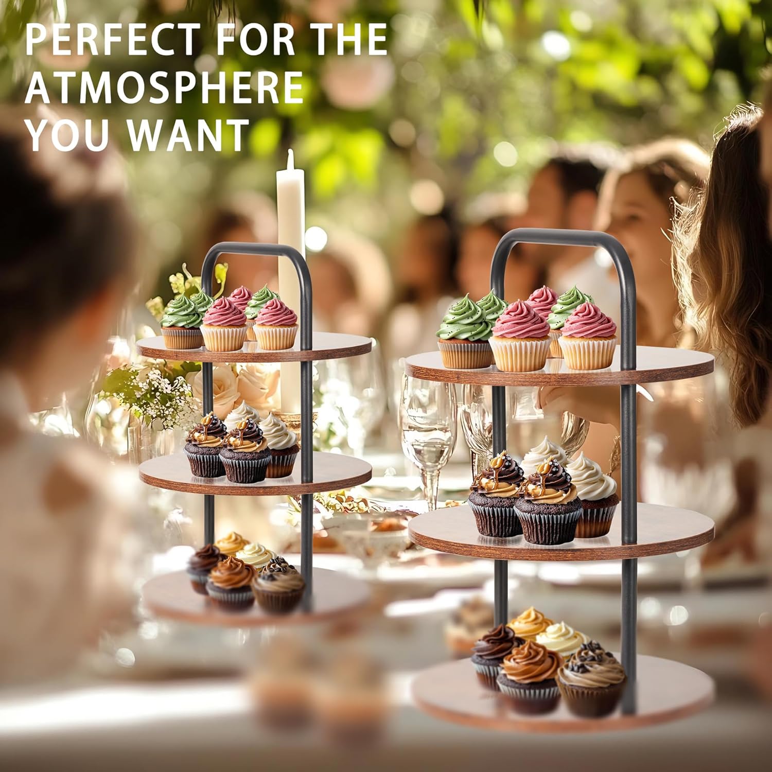 Cupcake Stand, Tower-Style for 50 Cupcakes - Large 3-Tier Dessert Table Display & Serving Tray Set, Tiered MDF Cake Stand for Wedding Birthday Baby Shower (1 Pack) - Image 5