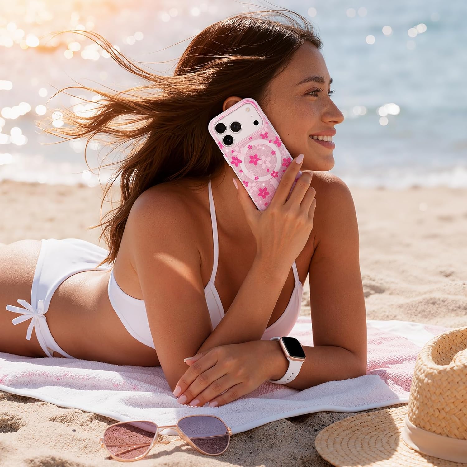 NIMASO for iPhone 17 Pro Max Case, Cherry Blossom Painting Printed Flowers for Women, Compatible with MagSafe, iPhone 17 Pro Max Case Girl