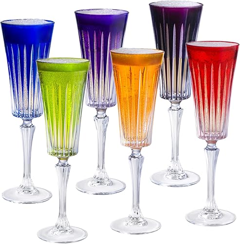 Miniatura 15 de Barski Copas de vino de colores europeos – Juego de 6 copas para vino tinto o blanco – Elegantes copas de agua para cristalería – Vasos