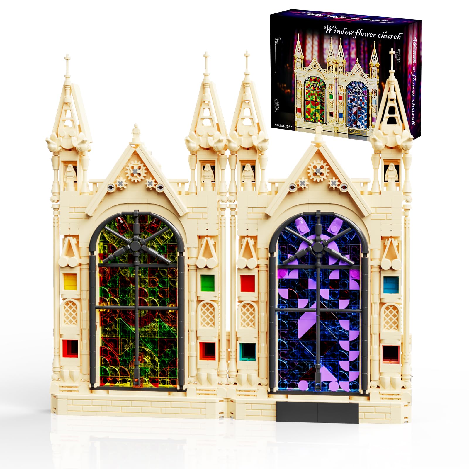 HJPLPXH Gothic Stained Glass Cathedral Building Block Sets, Medieval Famous Architecture Mini Model Kit, Castle-Inspired Desktop Decor Gifts for Teens &Adults