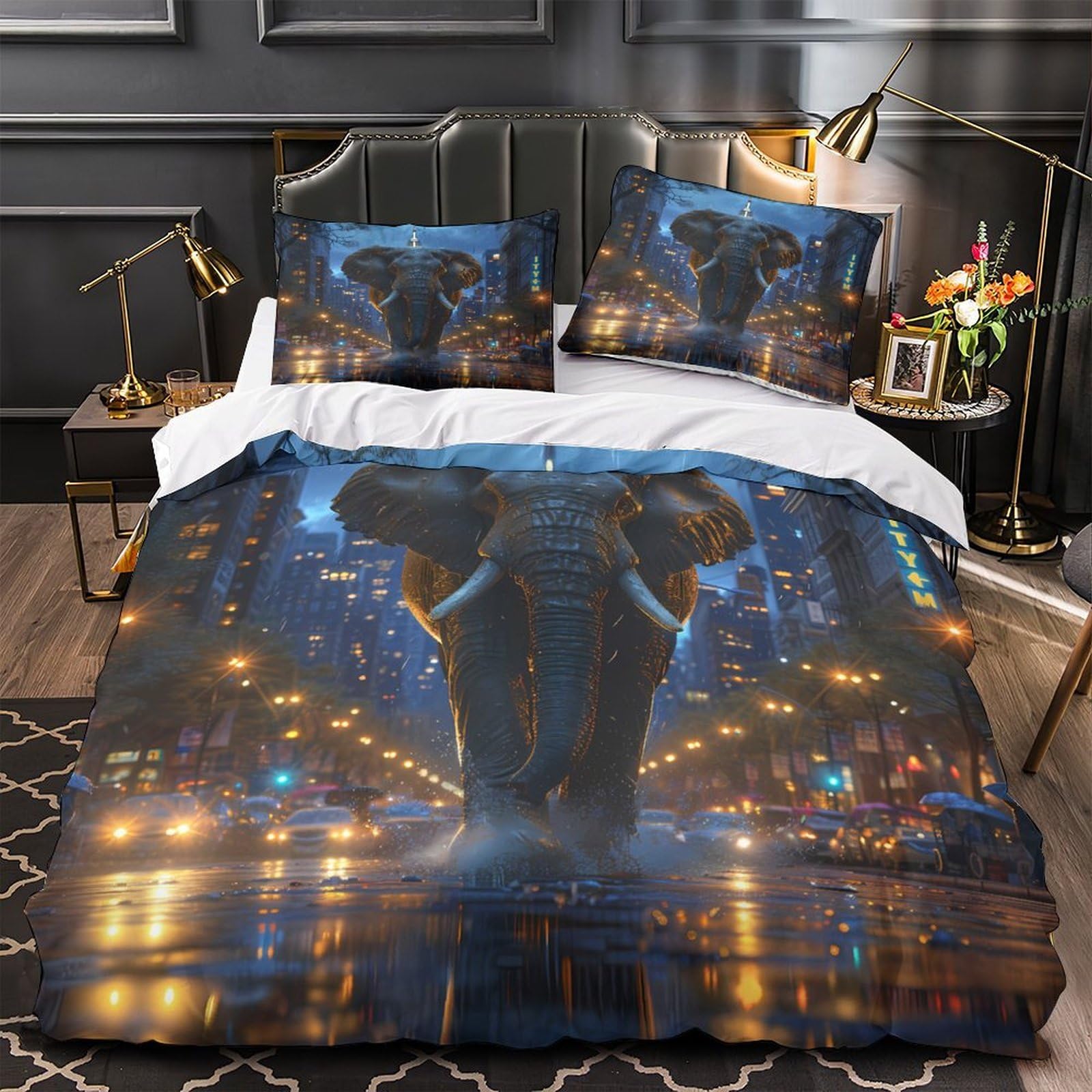 Housse de couette éléphant 140x200 microfibre lit single