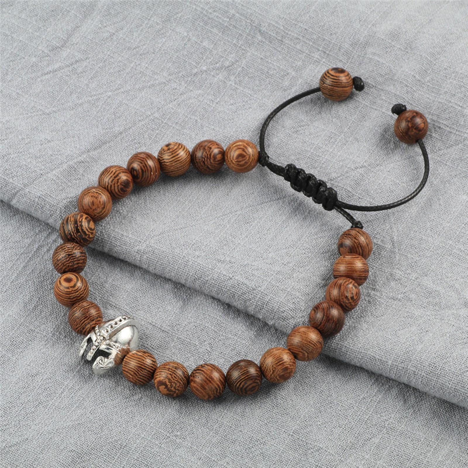 Stück Naturholz geflochtene Armbänder Männer verstellbar Meditation Stein Perlen Armband Frauen Gebet Schmuck Armband-geflochten 1
