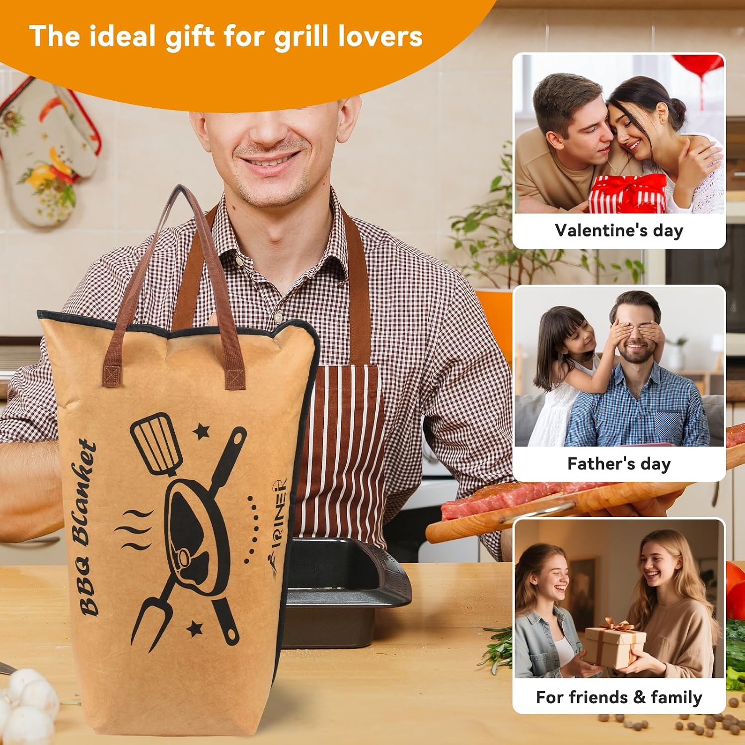 21 Inch BBQ Meat Resting Blanket & Rolling Grill Basket 2PCS Reusable Insulated Smoker Brisket Bag Portable Rotating Vegetable Shrimp Basket BBQ Accessories Gift Set for Men Dad Husband image 4