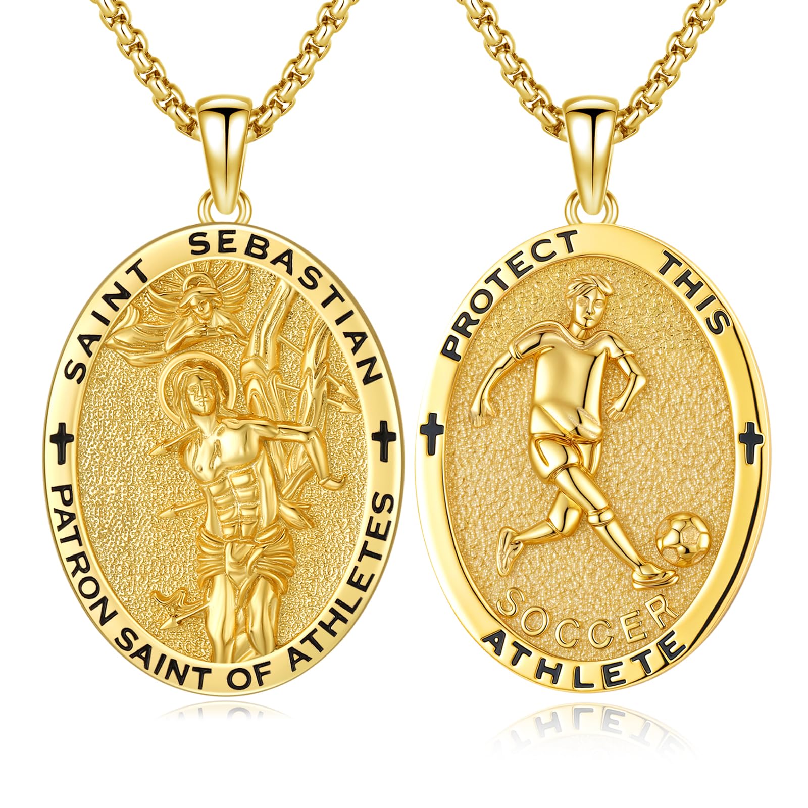 Silver/14K Gold Patron Saint Medal Amulet Necklace for Men Women
