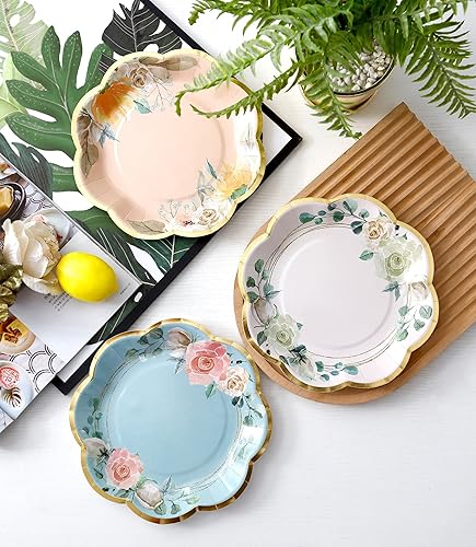 Miniatura 5 de Winoo Design Platos de papel florales  48 unidades  Platos de fiesta de flores de 9 pulgadas, platos desechables florales para fiesta de té, baby