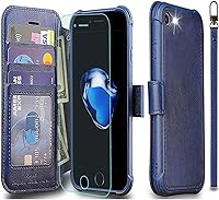 Vista 8 de VANAVAGY Funda tipo cartera compatible con iPhone SE2/SE3/iPhone 8/iPhone 7, funda de piel con tapa RFID con soporte para muñecas, carga inalámbrica