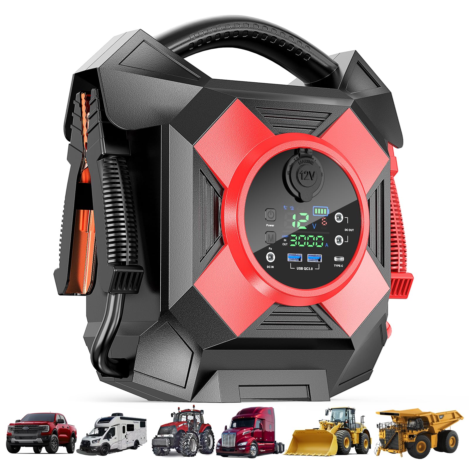 Heavy Duty Jump Starter,DM1264 30000A 12V Battery Jumper Starter Portable,-40F° Start Battery Booster Pack for Semi Truck Gasoline and Diesel Engines Up to 99L,Class8