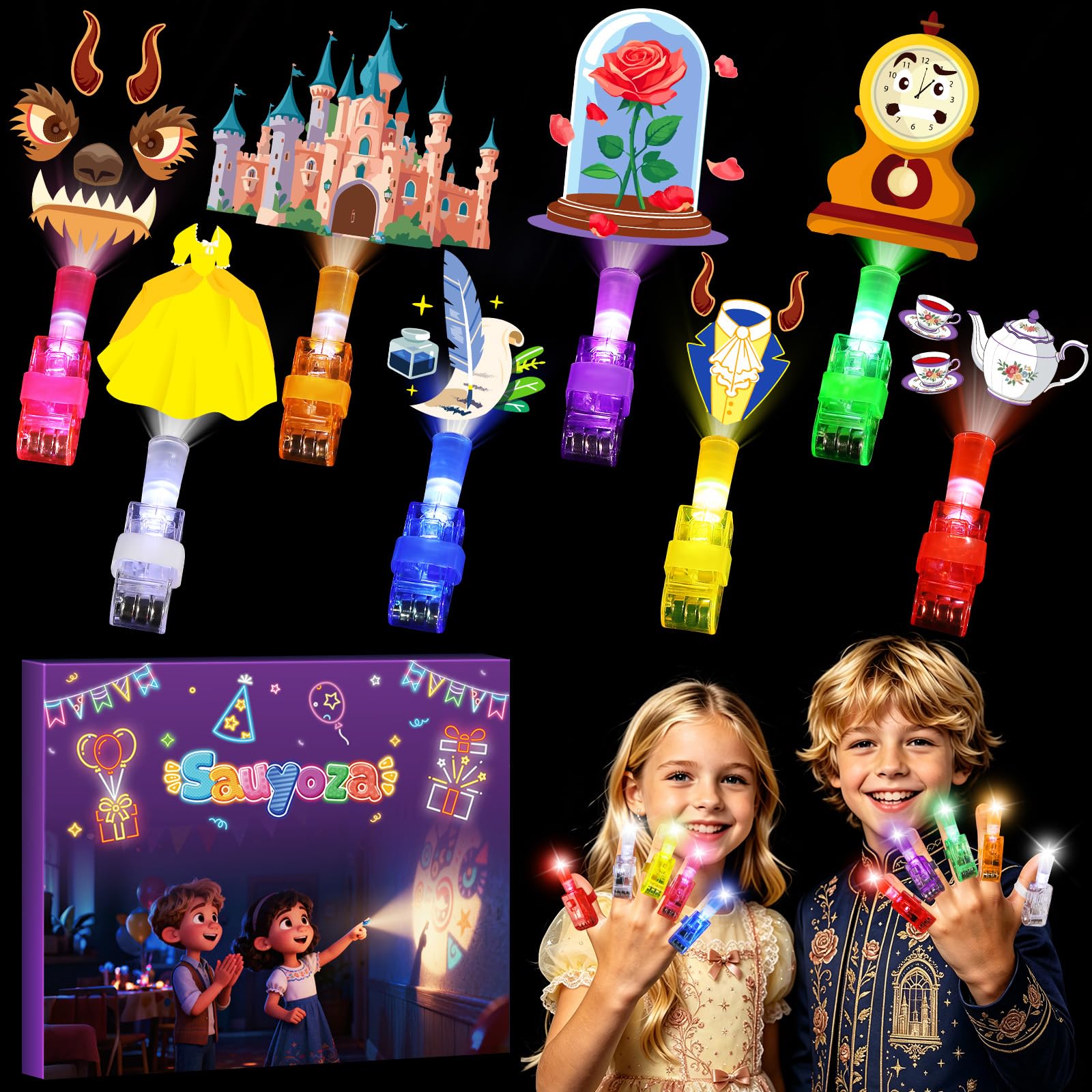 36 Pack Rose Beauty Princess Party Favors LED Finger Lights for Kids