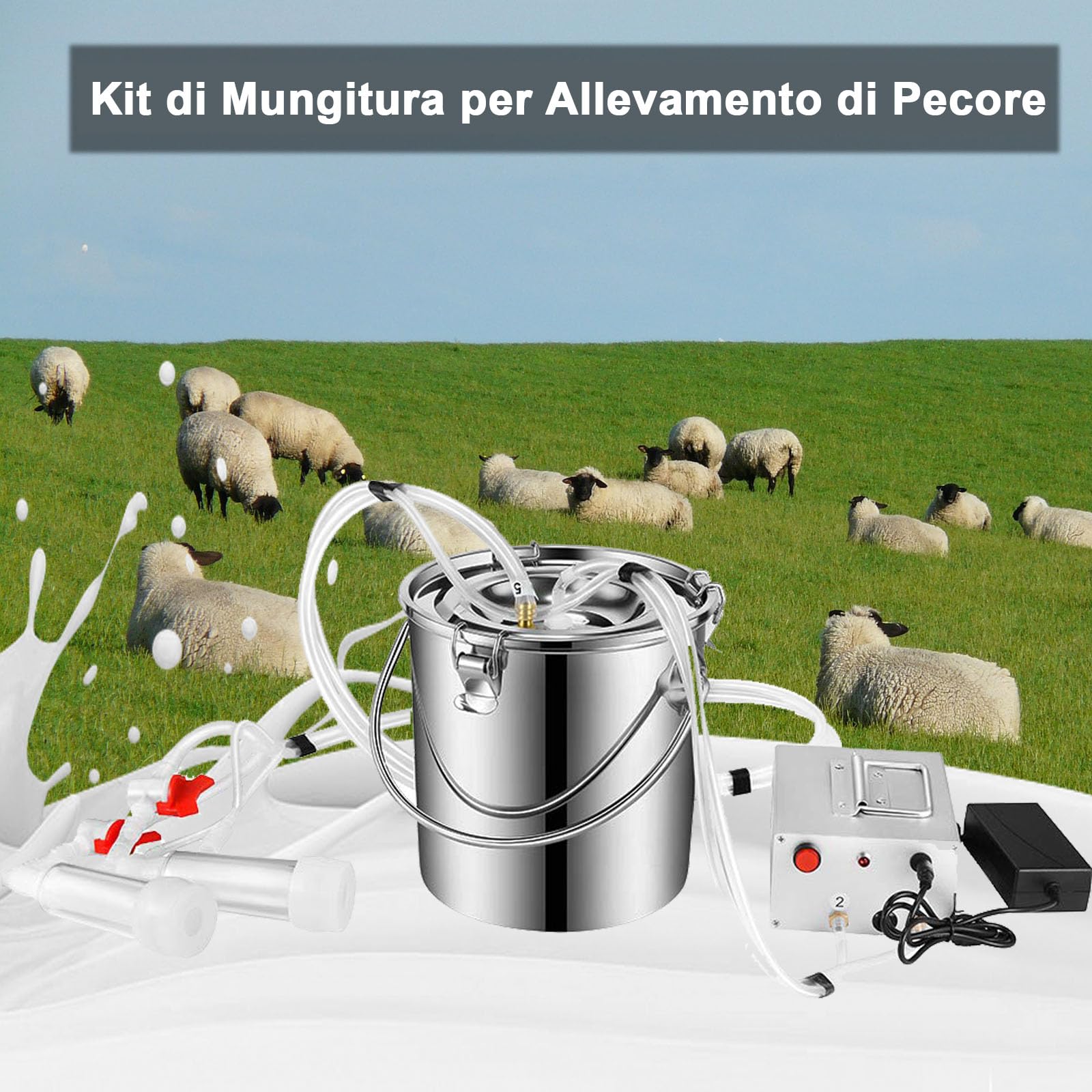 Mucca Pecora Mungitrice, Mungitrice Elettrica Portatile Mungitrice a Impulsi Mungitrice Kit per Capra Domestica Fattoria Domesti con Mungitrice in acciaio Inossidabile(14L, per Capra)
