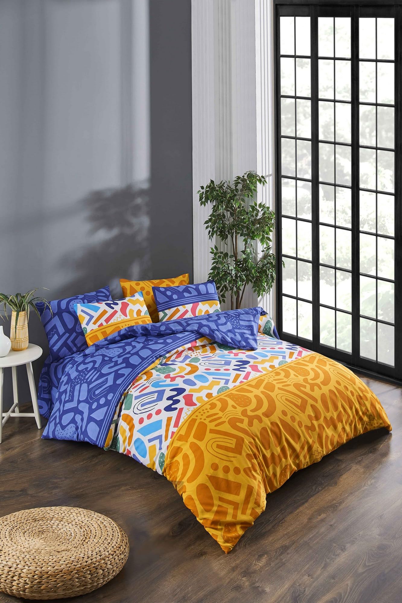 Nuit Des Rêves Double Quilt Cover Set (200 x 200 cm), 65% Cotton/35% Polyester, 2 Pillowcases (80 x 80 cm), Pigment Printed, Machine Washable, Elegant Design
