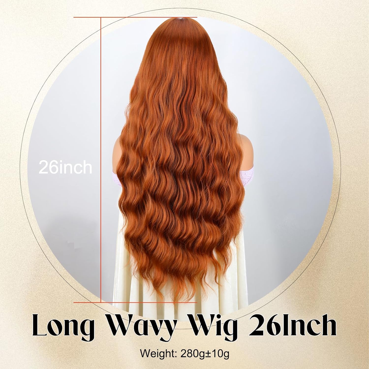 MERISIHAIR Long Orange Wig with Bangs,Ginger Wavy Wigs for Women,26 Inches Heat Resistant Synthetic Orange Wig For Daily Cosplay Party Use