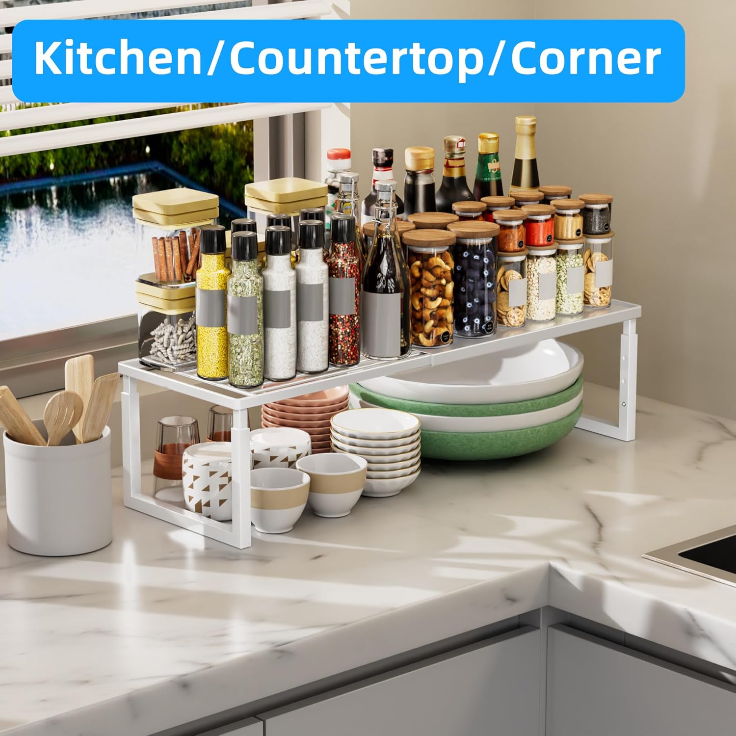 Cabinet Shelves, 2 Pack Stackable Shelves for Kitchen Storage