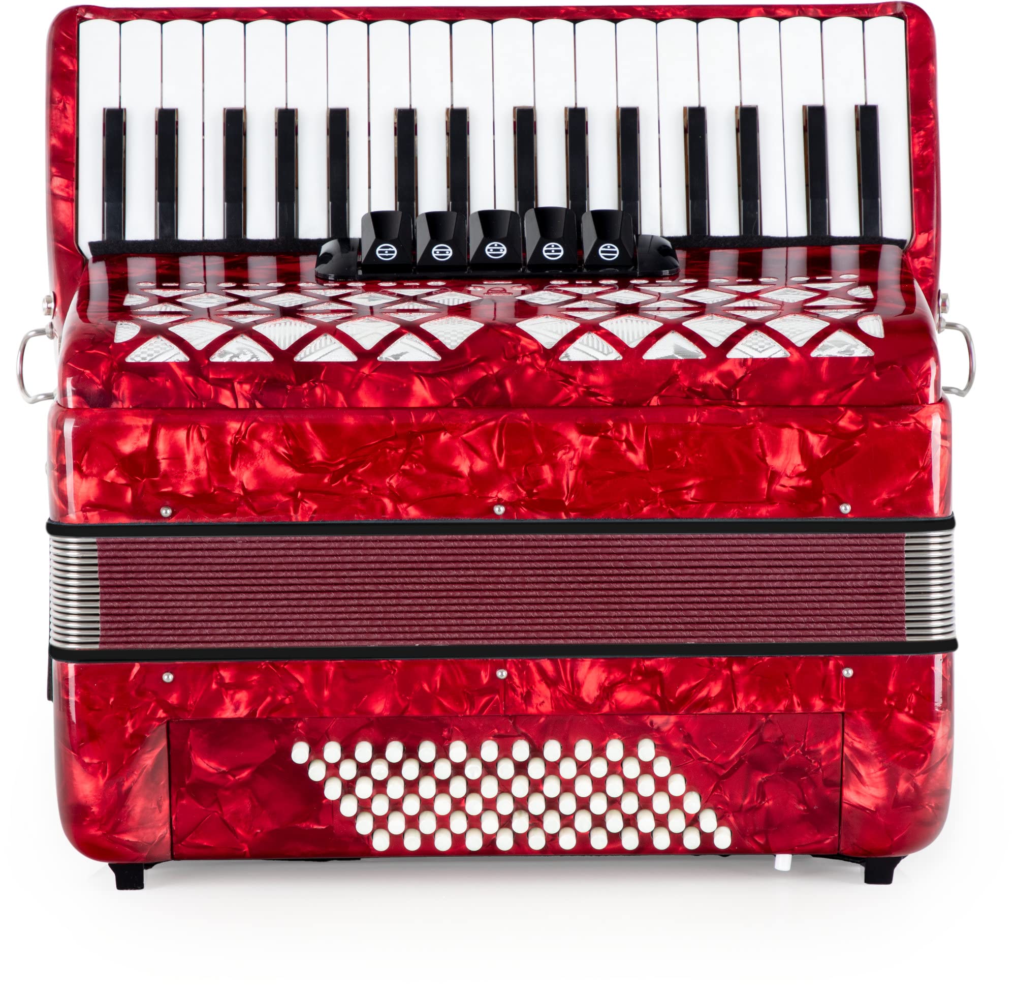 Accordéon Classic Cantabile 72 Basses "Secondo V" - Accordéon à touches - 3 voix - 34 touches aiguës - avec sangles & housse sac à dos - Rouge