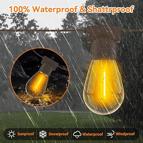 Miniatura 2 de Aialun Tira de luces LED para exteriores, 96 pies, luz de patio trasero exterior con bombillas Edison inastillables de 2700 K, resistente a la