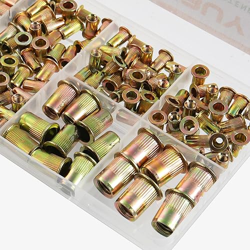 Miniatura 2 de VGBUY Kit de tuercas remachadoras métricas de 144 piezas, surtido de tuercas de remache M4 M5 M6 M8 M10, tuerca remachada chapada en zinc de acero