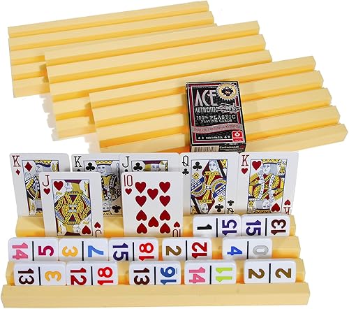 Bandejas de plástico / estantes para dominó o cartas de juego _ Doble uso _ Juego de 4 _ Bono 1 baraja de cartas de juego 100% plástico (color de