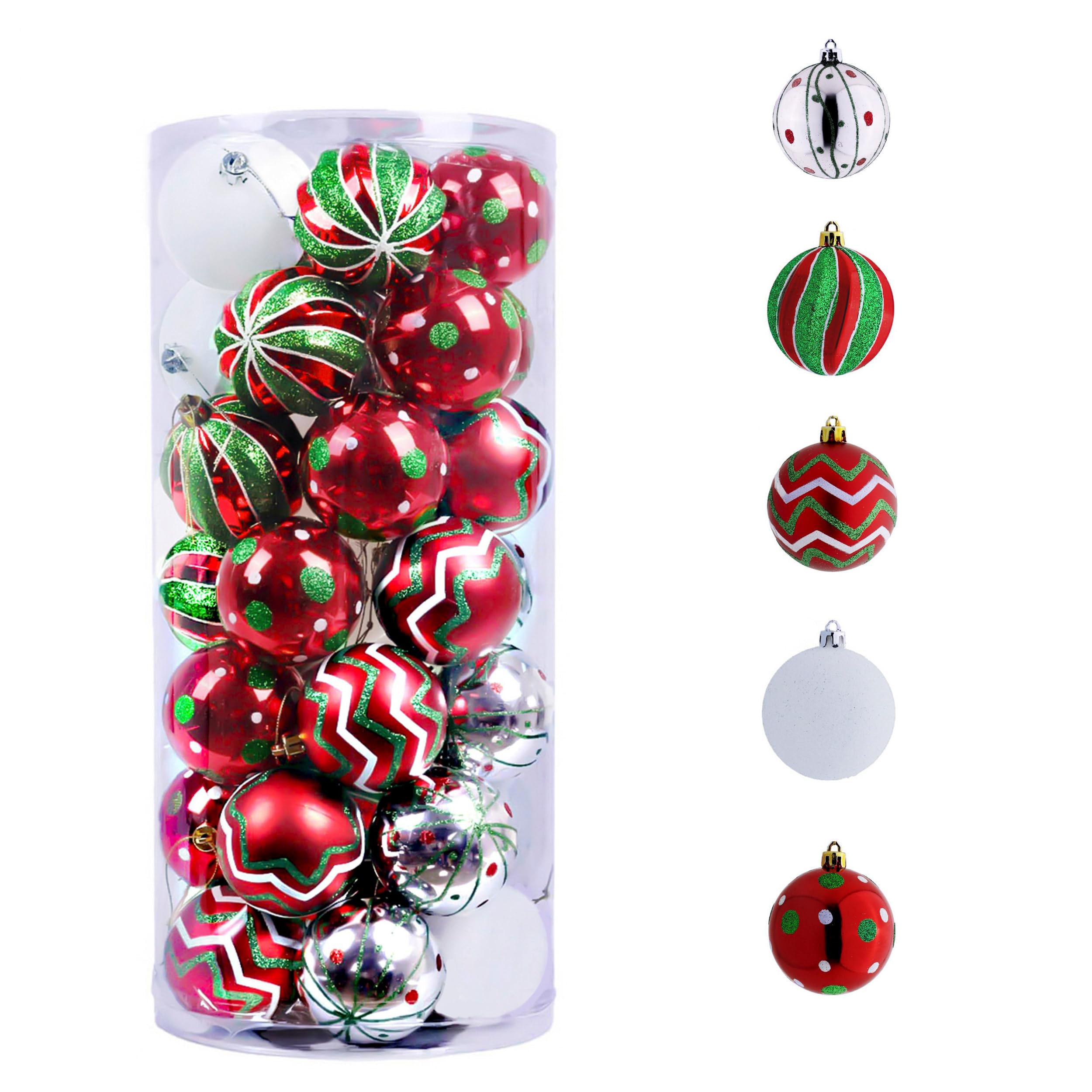 Valery Madelyn Lot de 35 petites boules de Noël incassables à suspendre pour sapin de Noël, rouge, vert, blanc, 5,1 cm