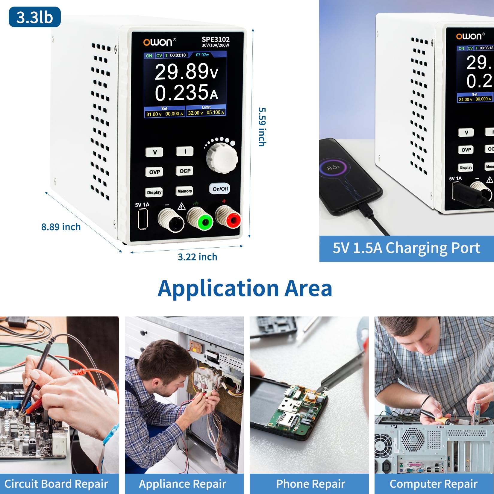 OWON SPE3102 DC Zasilacze laboratoryjne 30 V/10 A 4-cyfrowy wielokrotna ochrona o wysokiej dokładności 2,8-calowy wyświetlacz TFT LCD z obsługą portu USB SCPI