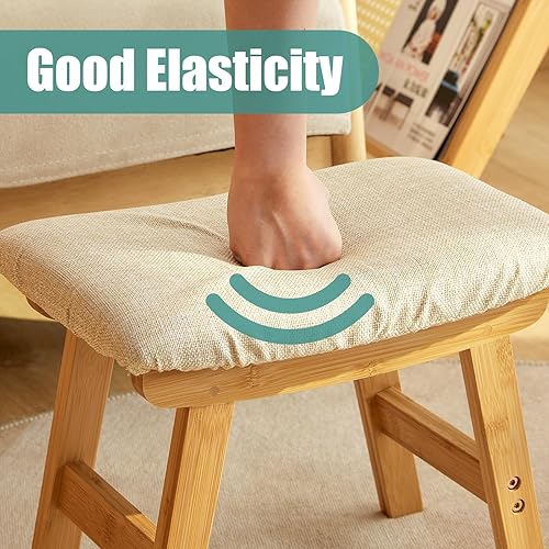 Miniatura 8 de Taburetes otomanos, taburete pequeño para pies y reposapiés, taburete de madera, reposapiés para sofá, asiento adicional para sala de estar,