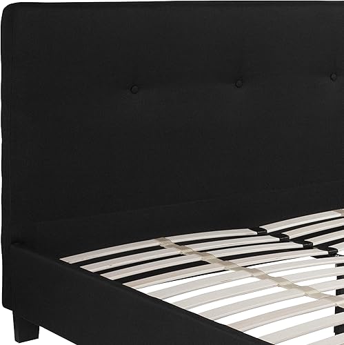 Miniatura 7 de Flash Furniture - Base de cama Tribeca con tapizado de tela negra y diseño capitoné, tamaño Queen