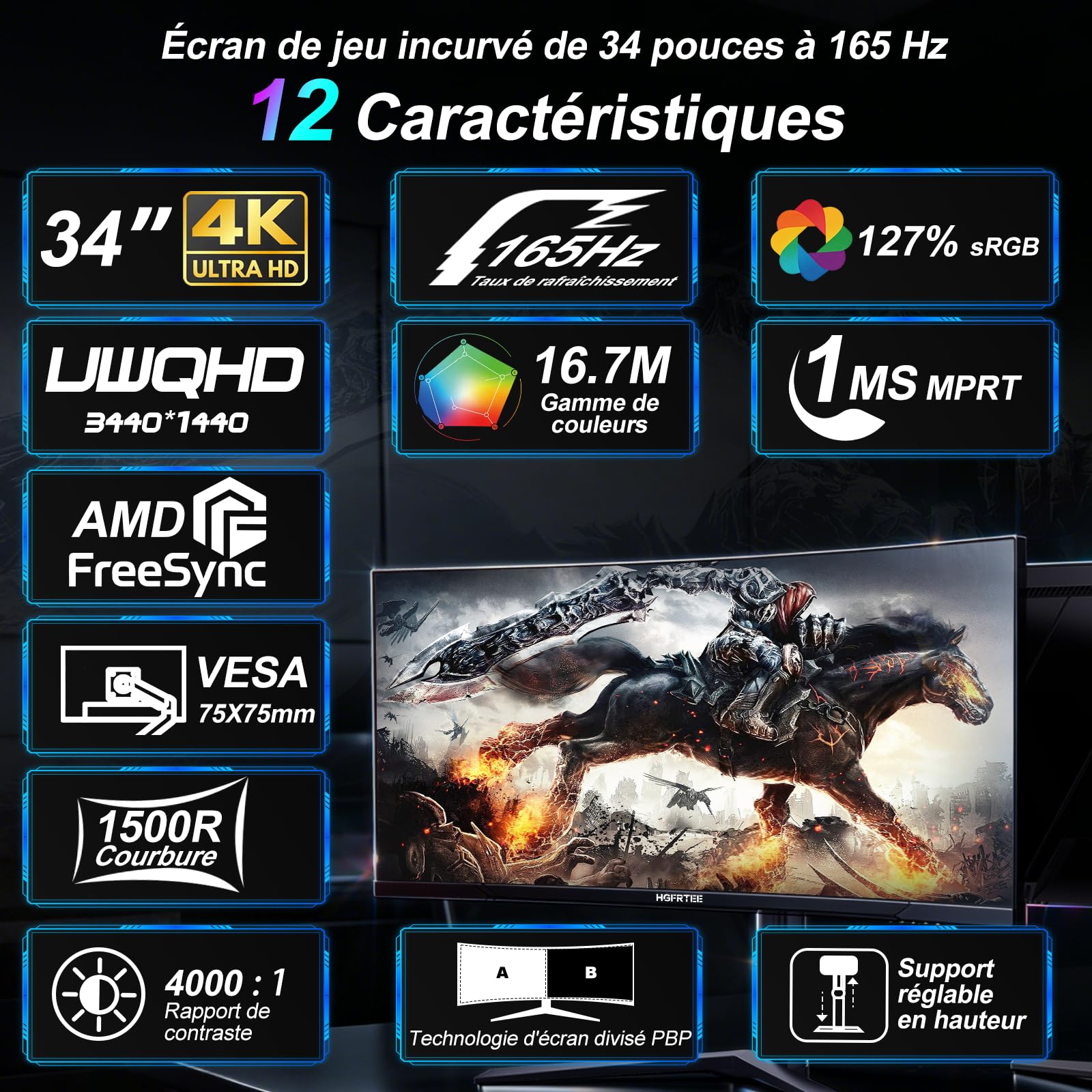 34 Zoll Curved Monitor UWQHD (3440x1440) | Panel, 165HZ, 1500R Krümmung | Ultrawide Desktop Display