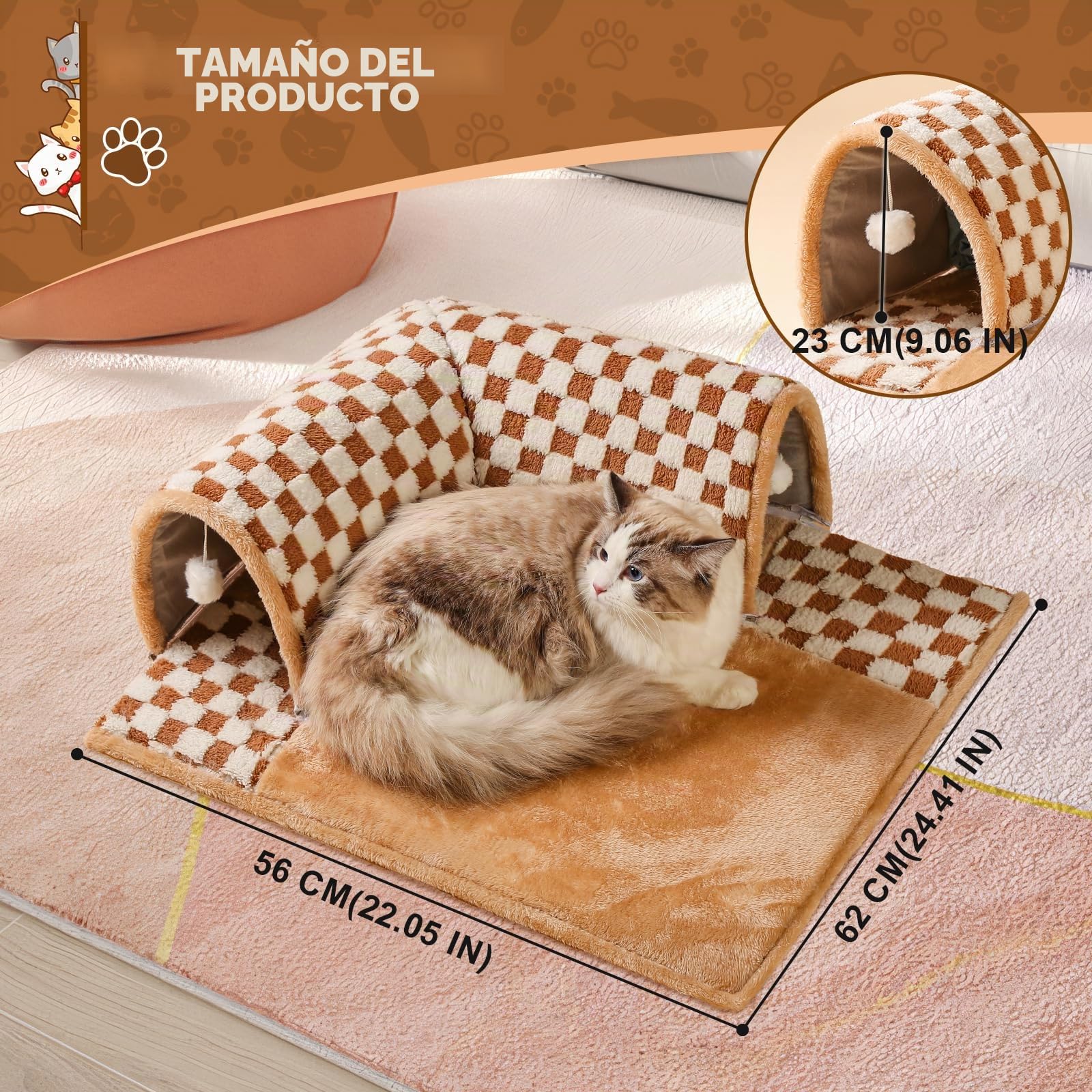 Marchul Cama tipo túnel para gatos para mascotas de interior, casa cueva interactiva para gatos, cama extraíble y lavable, juguete de túnel de juego para gatito/cachorro/conejo, 62 x 56 x 23 cm