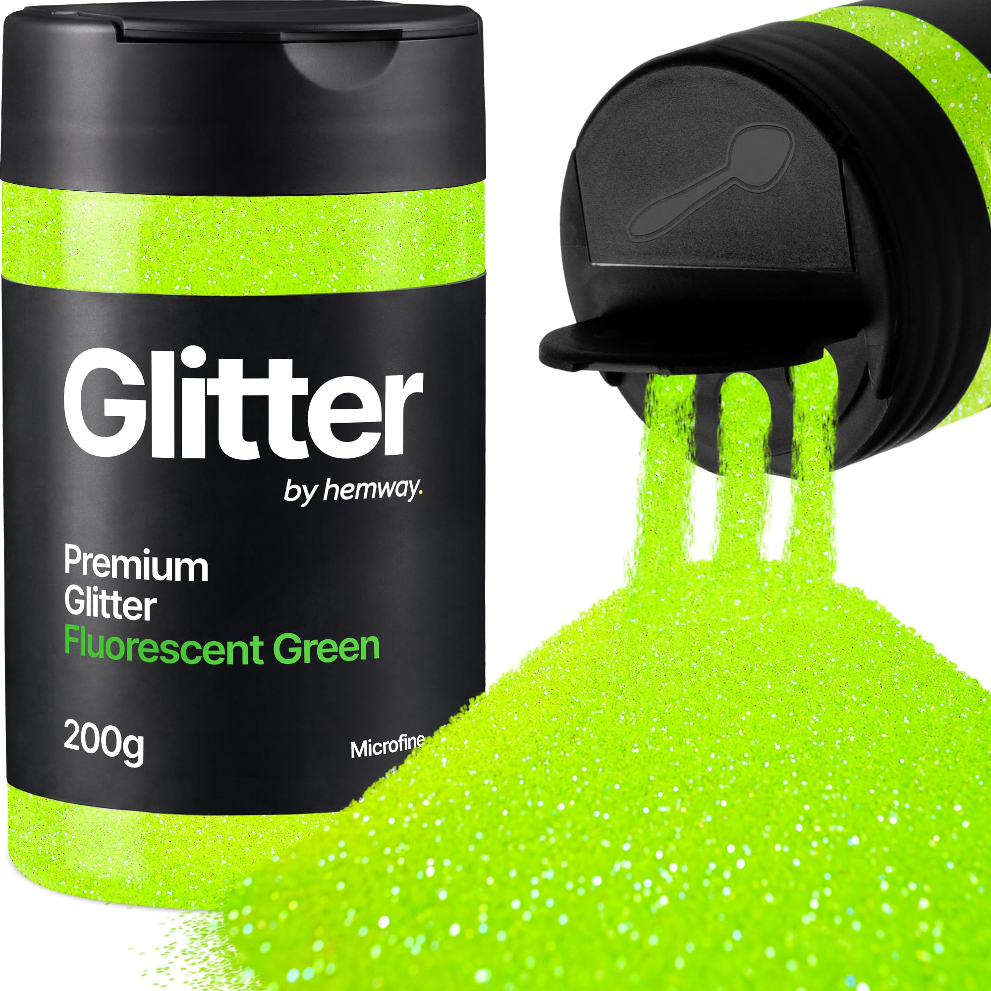 Hemway Fluorescent Green Glitter Shaker, 200g Microfine Glitter for Crafts Metallic Flake Sequins for Resin & Epoxy Crafts for Decorating, Halloween, Christmas, Nail, Face, Art