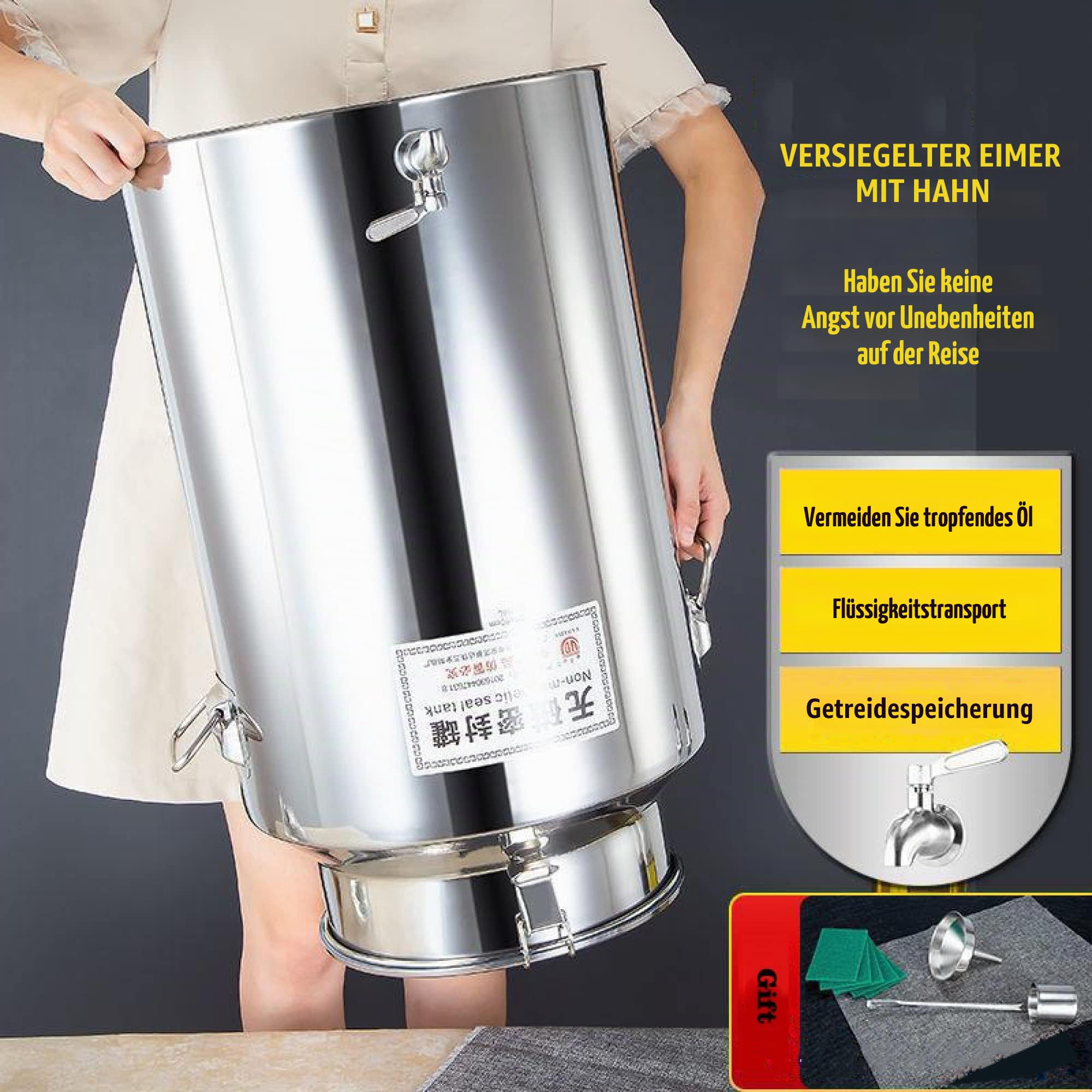 Edelstahl Milchkanne 5L/14L Weinkübel Eimer Tote Krug Ölfass Tank mit versiegeltem Deckel und Spigot Milchkanne / 5L
