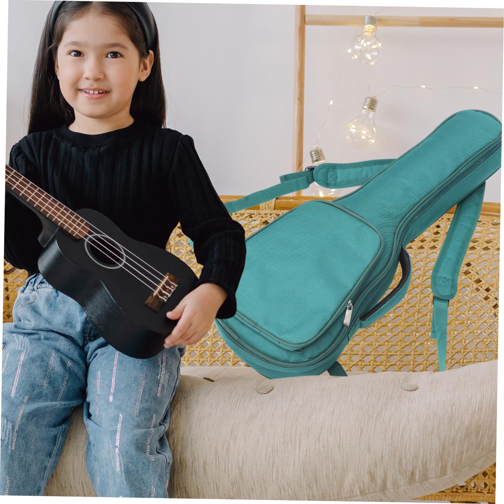 TOYANDONA Housse pour Ukulélé 26/27 Pouces Rembourrée en Coton Vert, Paquet de Transport Imperméable à 4 Cordes, Pochette Pratique pour Instruments de Musique, Protection Légère