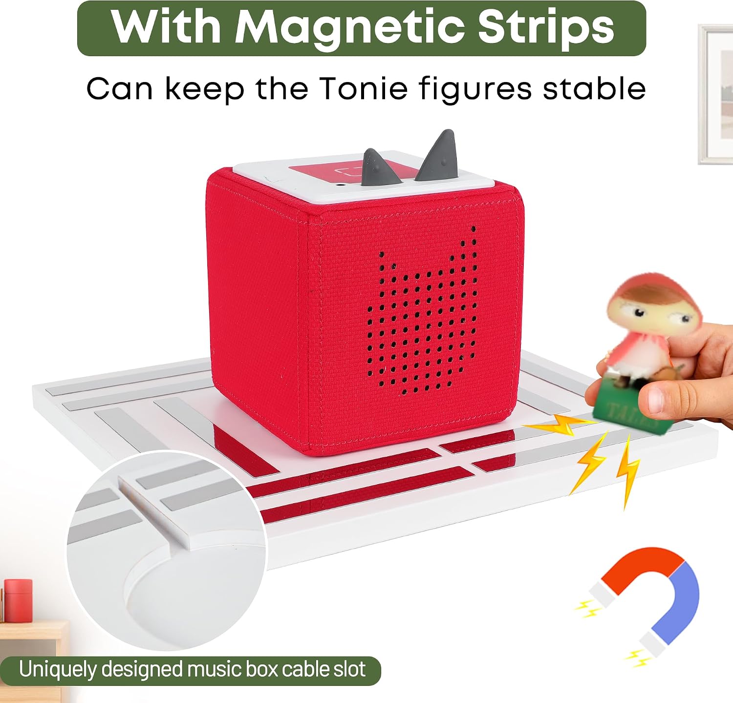 for Tonies Shelf Magnetic,Wood for Tonies Storage for Toniebox for Tonie Figures Creative for Tonies Magnetic Shelf for 36-48 Characters for Kid's Room(White)