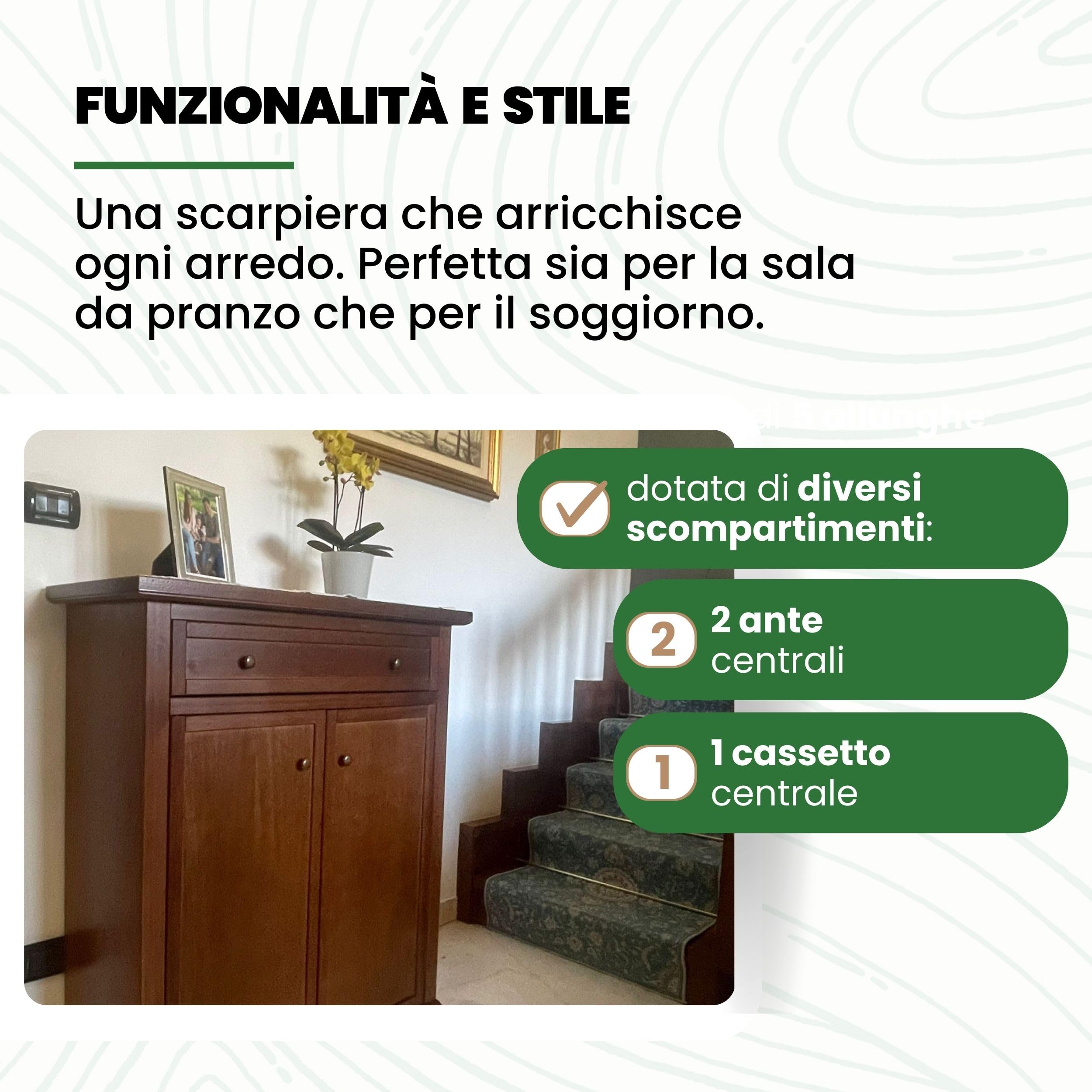 Mar.c.a. Design - Scarpiera Armadio Arte Povera 2 Ante 1 Cassetto - Scarpiera in Legno 87x40x110 cm - Made in Italy