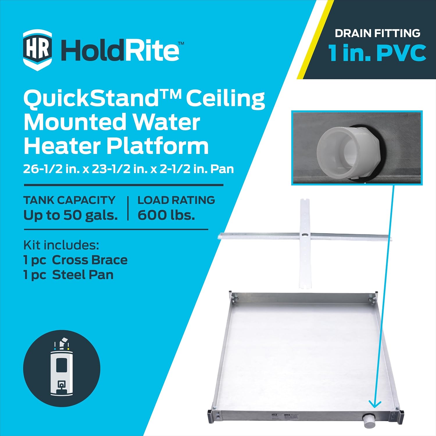 HoldRite QuickStand Ceiling Mounted Water Heater Platform, Up to 50 Gallons, Hanging, 50-SWHP