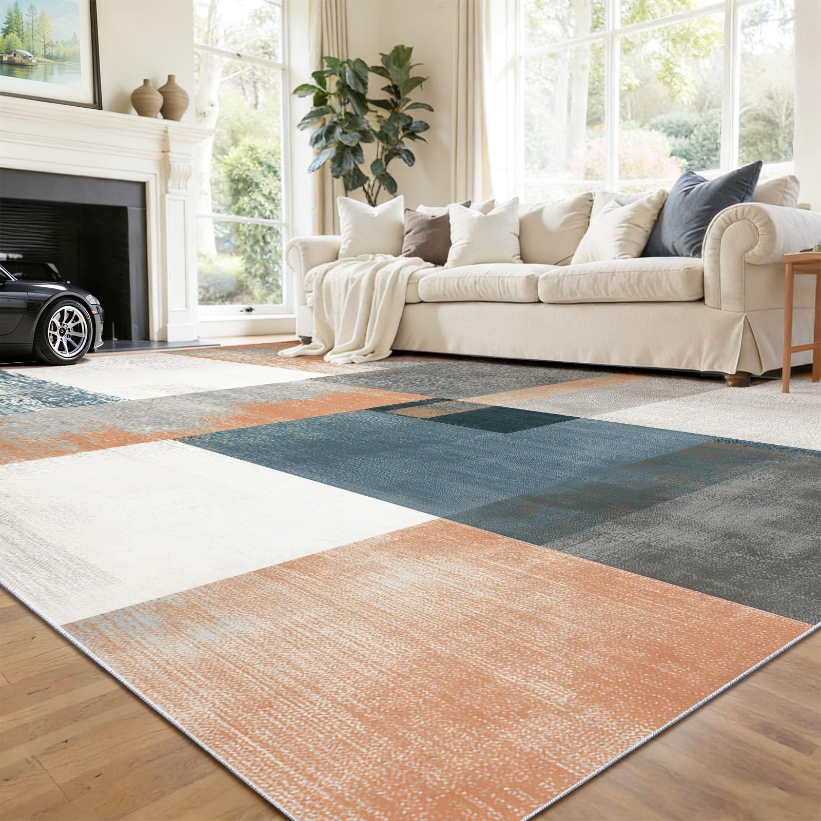 Tapis de salon géométrique moderne et lavable pour réchauffer la salle à manger