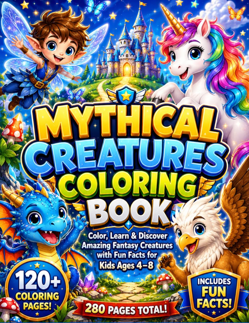 Mythical Creatures Coloring Book: Color, Learn & Discover Amazing Fantasy Creatures with Fun Facts for Kids Ages 4–8