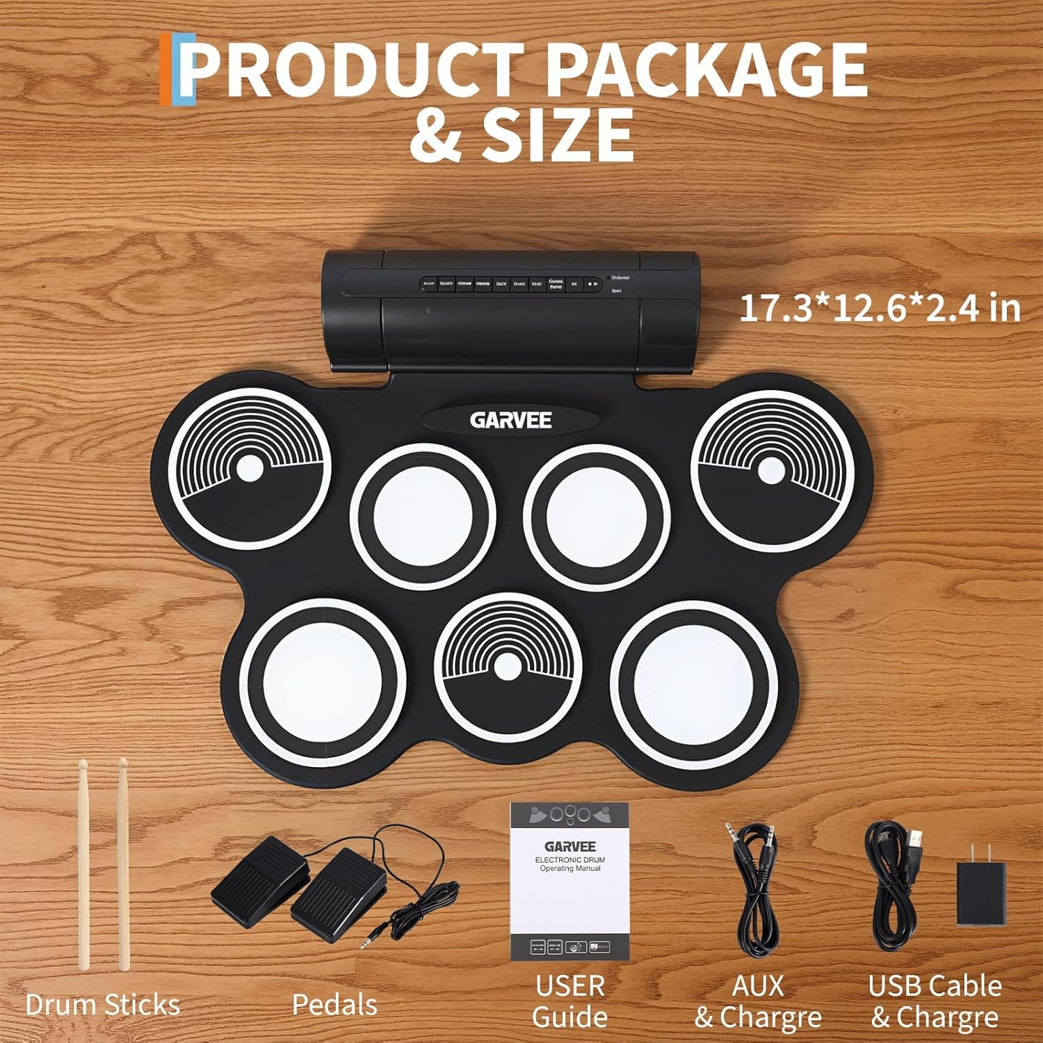 7 Pads Electric Drum Set, Roll Up Electric Drum Pad with Drumsticks Pedals & Rechargeable Battery, Portable Music Instrument, Ideal Christmas Birthday Gift for Kids & Adults Beginner
