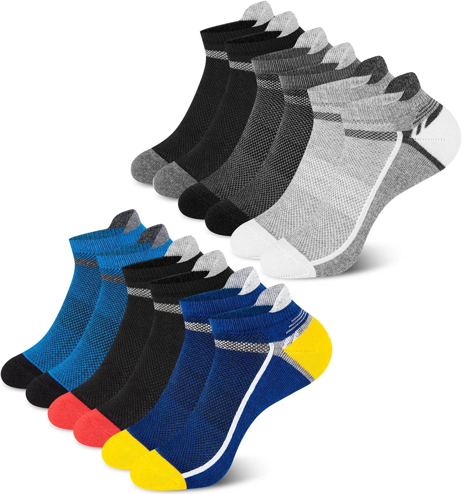 Niofind Mens Ankle Socks, 6 Pairs Running Socks for Men Women, Cushioned Trainer Socks Athletic Socks, Low Cut Sports Socks for Walking, Cycling, Hiking, Work - Multipack
