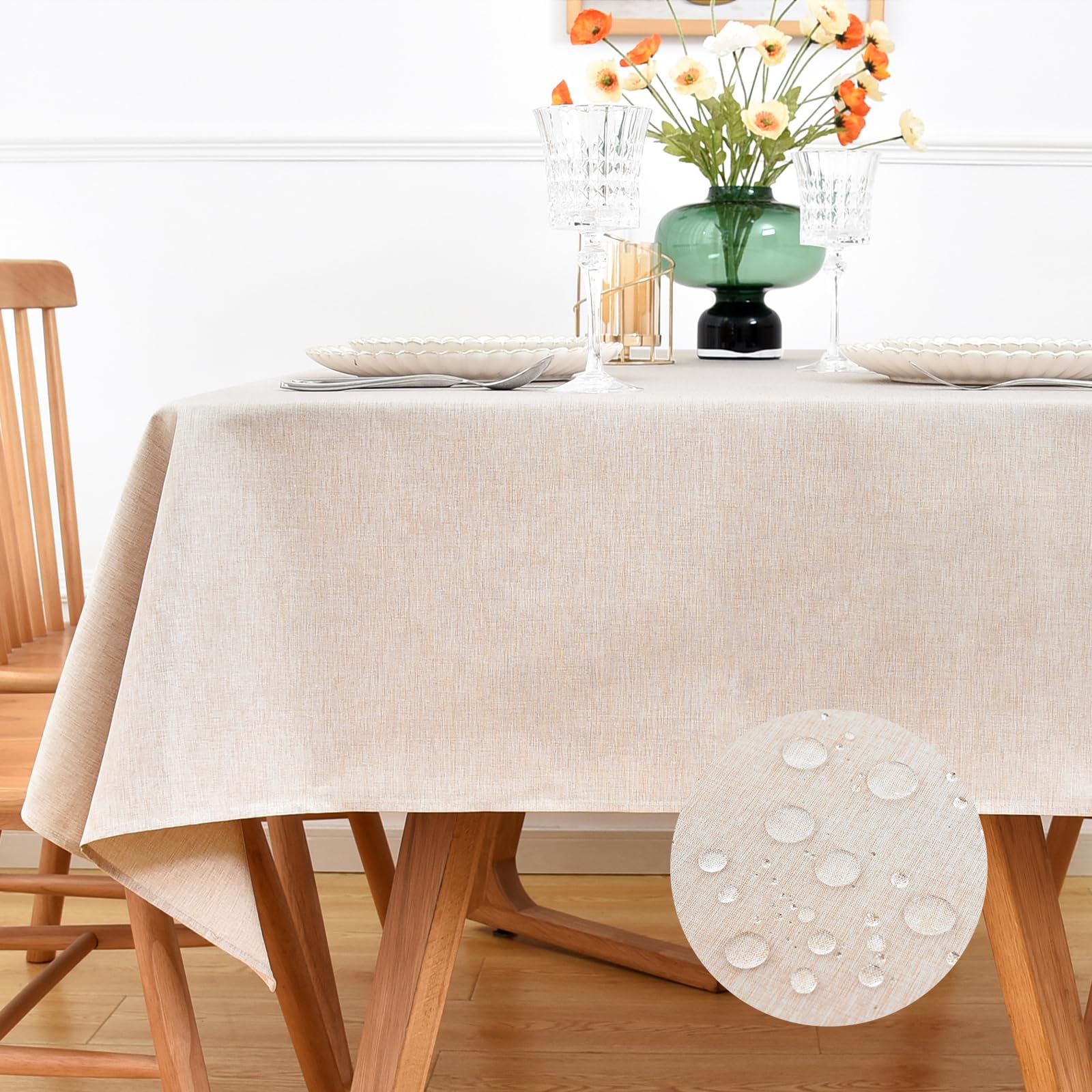 NEWISHER Farmhouse Water Resistant Rectangle Tablecloth 140x200 cm (55x78 inch), Faux Linen Table Cloth Wipe Clean
