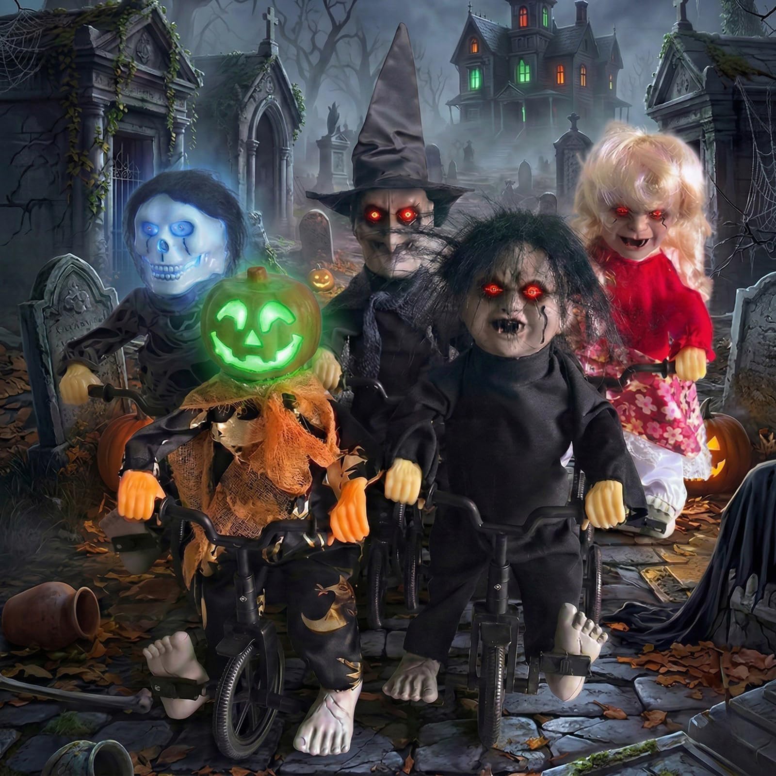Unheimliche Halloween-Display-Figur, Fahrradschädel