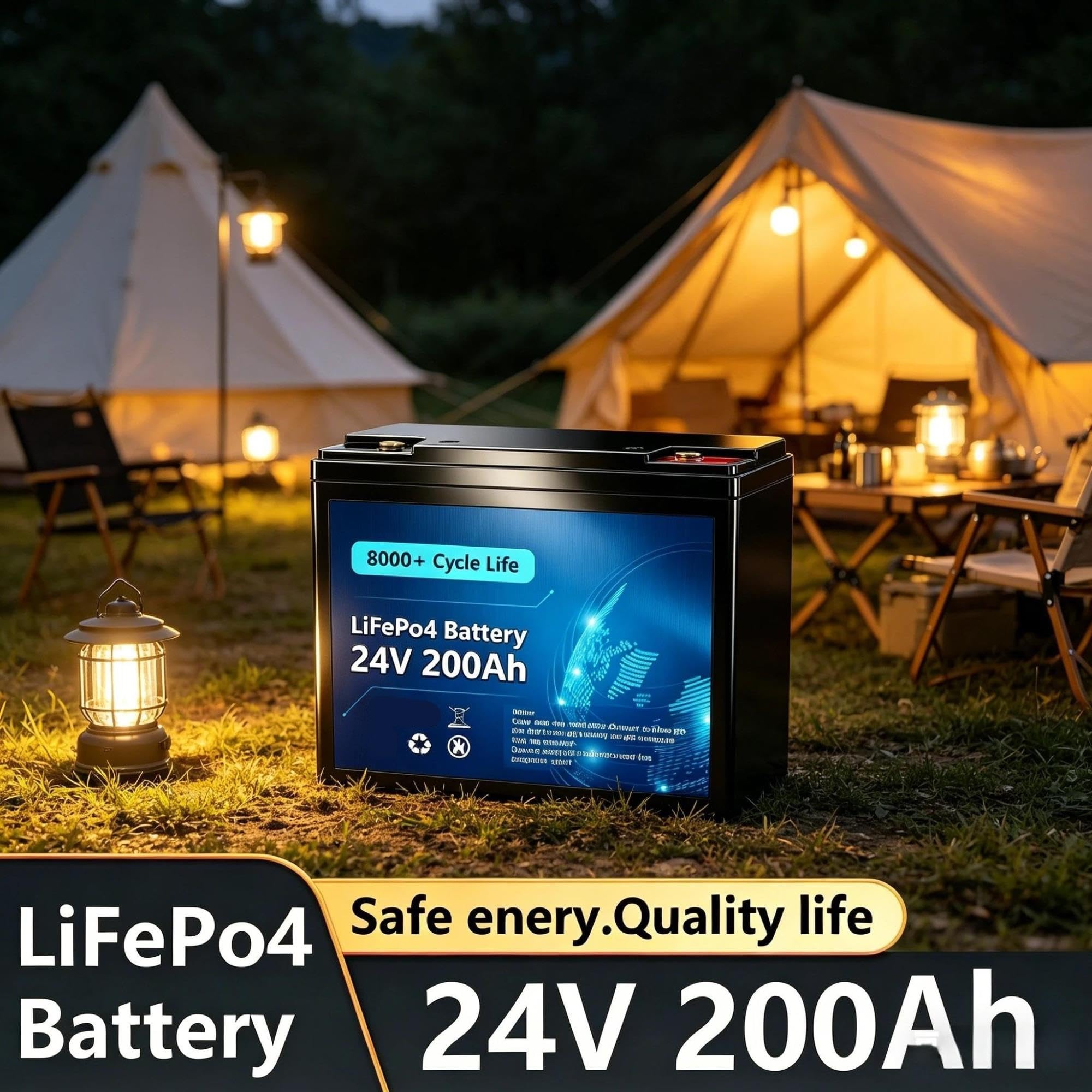 Batería LiFePO4 de 24 V y 200 Ah, BMS Incorporado, 8000+ de Profundidad