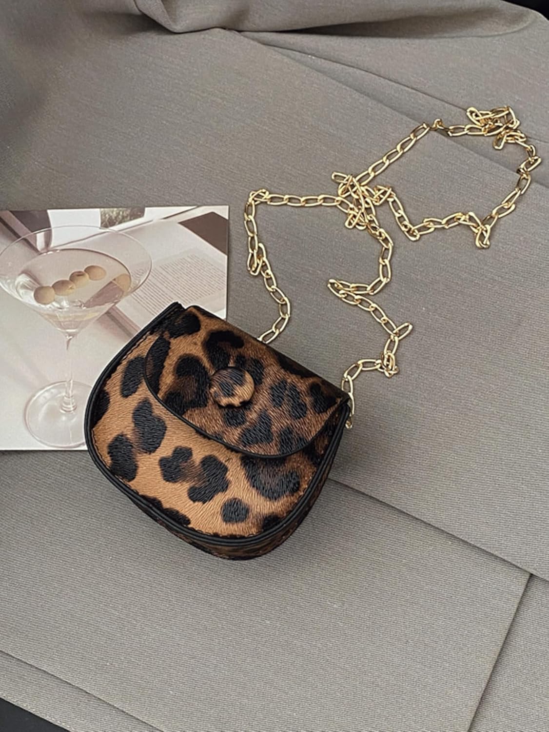 Women's Leopard Print Clutch Purse Button Decor Flap Square Bags PU Leather Crossbody Handbags - Image 5