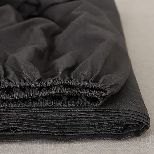 Miniatura 8 de Simple&Opulence Sábana bajera de lino (1 pieza), funda de colchón de 14 pulgadas de profundidad, mezcla de algodón natural, suave y transpirable,