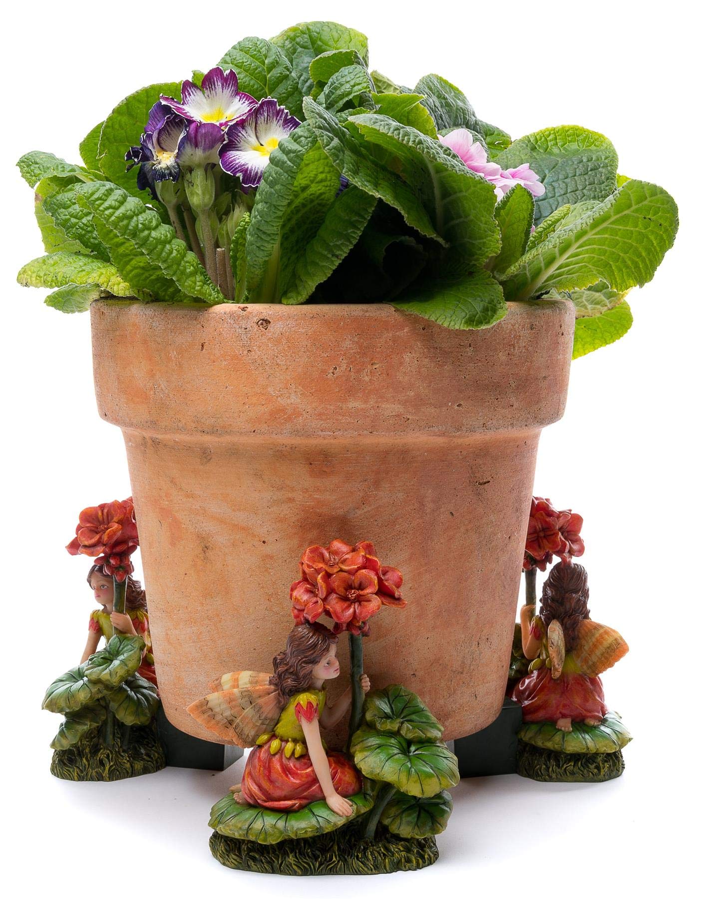 Potty Feet Multicolour Flower Fairies Geranium Fairy Figures Plant Pot Feet - Planter Support - Handmade Decorative Ornaments - 3Pcs