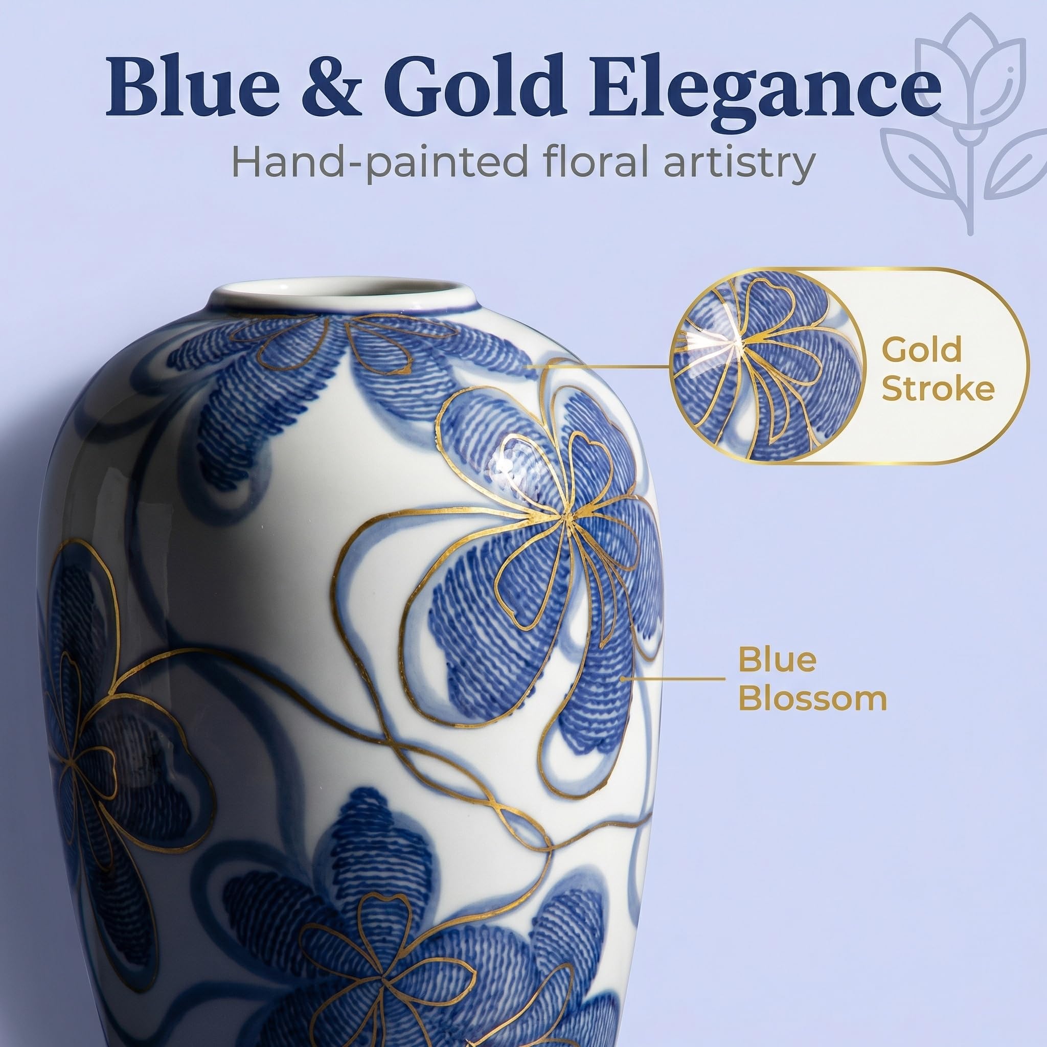 Amazon.com: Blue and White Ceramic Vase for Home Decor – Hand