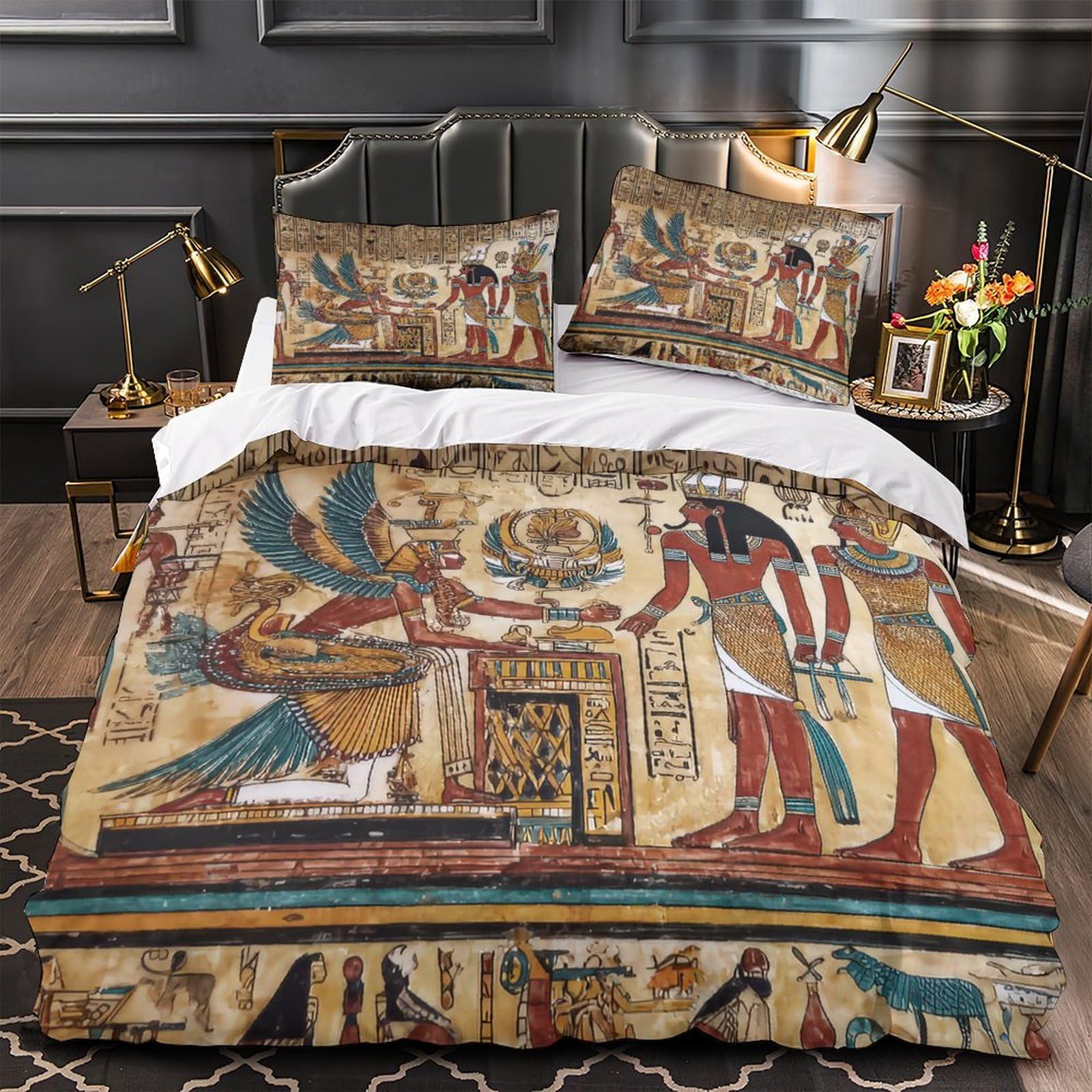 Housse de couette Égypte antique hiéroglyphique ultra douce 135x200cm