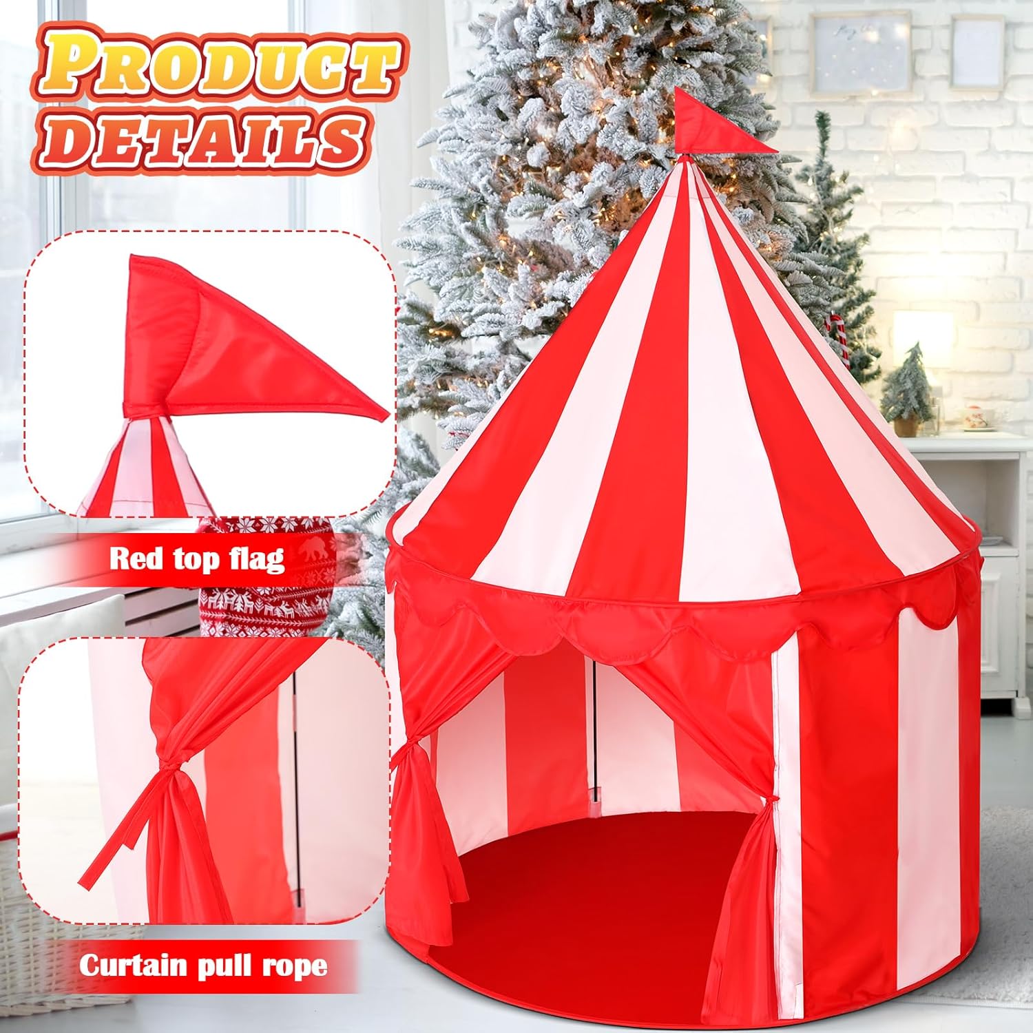 Circus Tent Red Floor Play Circus Tent Large Playhouse Castle for Play and Games Indoor and Outdoor Camping Activity(Red, White) - Image 4