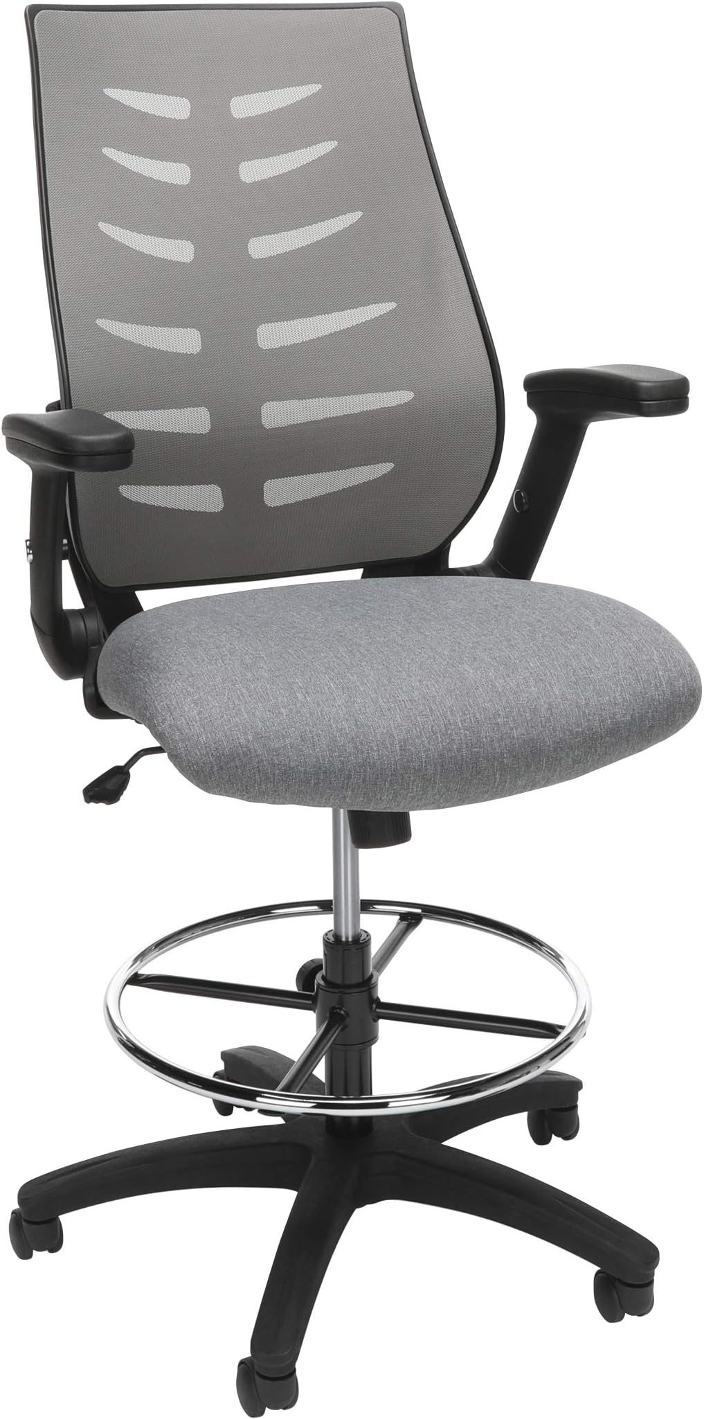 OFM 531-GRY Adjustable Mesh Stool with Fabric Seat Gray, 27.56" D x 24.80" W x 44.1"-51.97" H