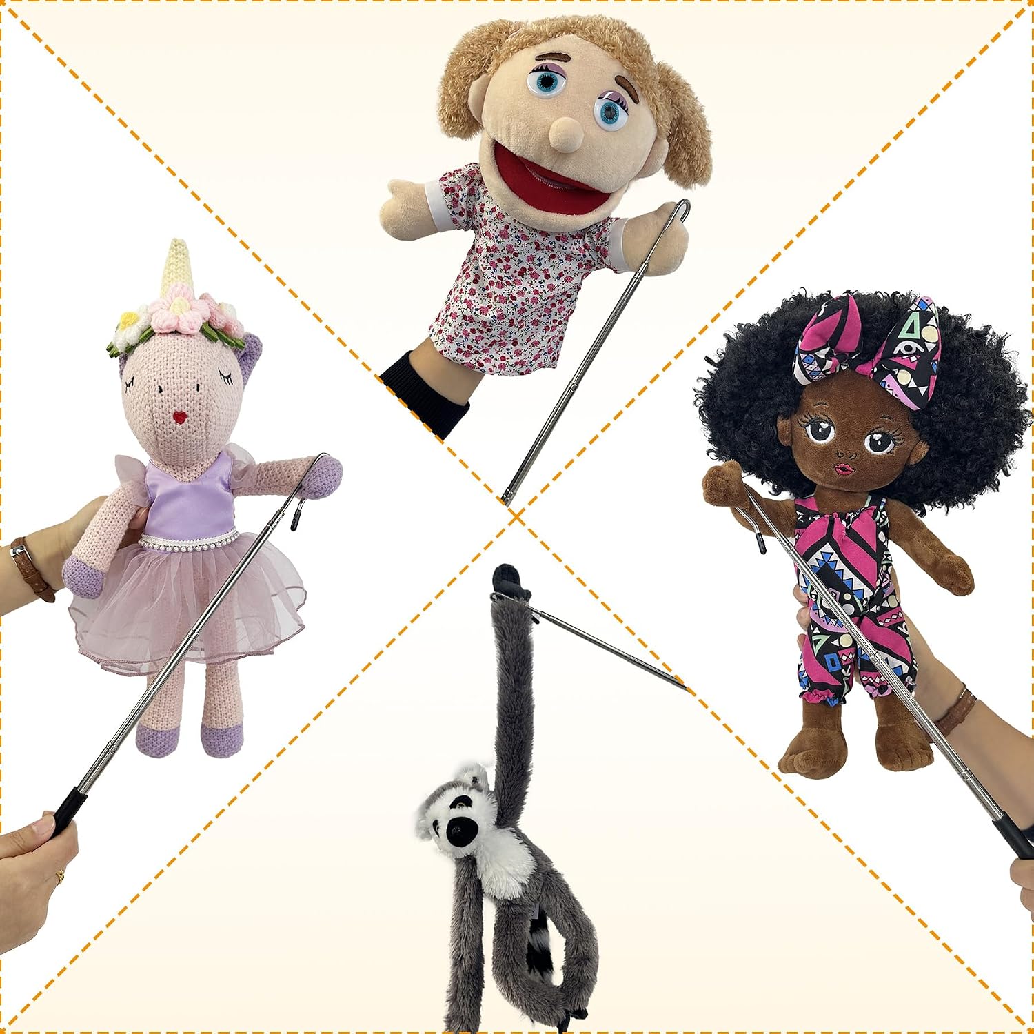 4 Pcs Adjustable Hand Puppet Control Stick,21inch Puppet Handles Arm Metal Control Rod,Puppets Accessory Suitable